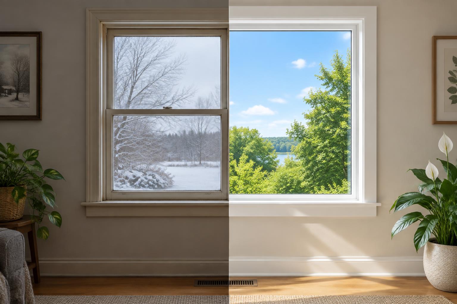 Before and after window replacement comparison